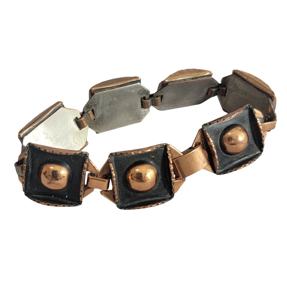 Renoir VTG Mid Century Modern Copper Black Enamel Geometric Link Bracelet MCM 7"